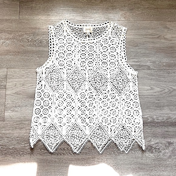 Anthropologie Tops - ANTHROPOLOGIE • DELETTA • White Embroidered Lace Cutout Tank Top • Size XS/S
